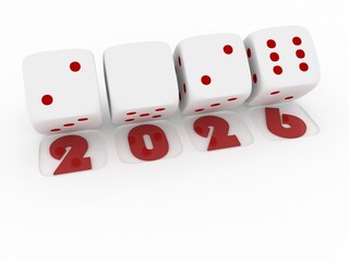3d rendering of  white  dice on white   background. 2026  Merry Christmas and Happy New Year concept.
