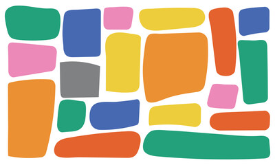 Set of multicolored rectangle shape. Drawing organic blank background. Color speech bubble blobs. Textbox in doodle and hand drawn style. EPS 10 . 