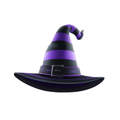 Halloween witch hat cartoon black purple stripe spooky design isolated on transparent background