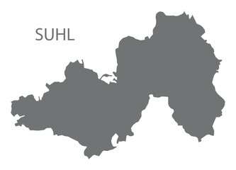 Fototapeta premium Suhl city map with boroughs grey illustration silhouette shape