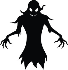 halloween evil hand zombie ghost silhouette. scary zombie silhouette with torn clothes spooky eyes and messy hair perfect for halloween