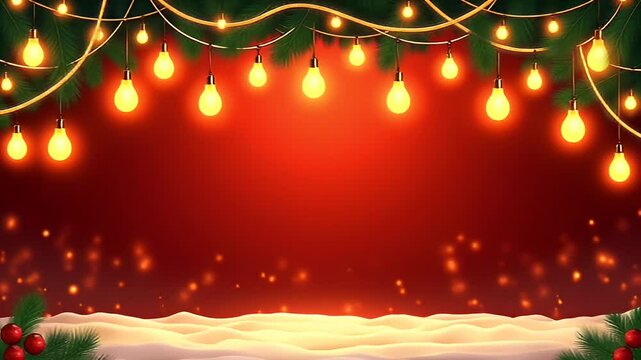 Festive Gold Christmas Lights: Glowing Garland Border on Red
