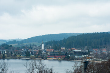 Nestled beside a picturesque lake, a charming village comes alive with its delightful buildings,...