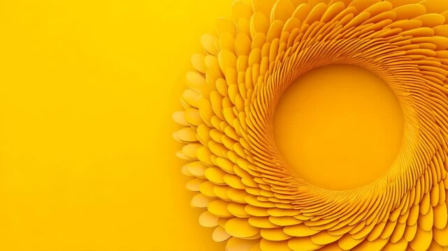 mid autumn festival concept. A vibrant abstract yellow pattern in a circular, layered arrangement resembling petals or scales on a bright yellow background.
