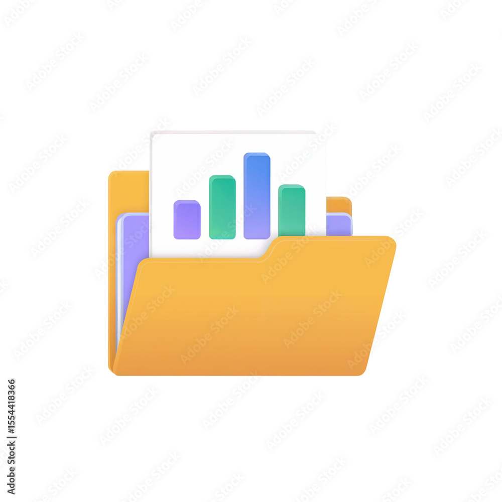 Aufkleber 3 d render of a yellow file folder containing a document with a bar chart showing purple green and b