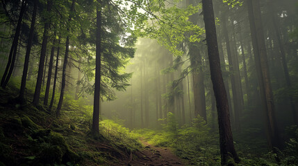 Green forest environment. Beautiful Forest