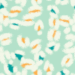 Floral seamless mint pattern with different abstract white fluffy  flowers. Vector background, design, print, wrapping paper, textile