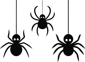 Silhouette of a spider hanging from a web, halloween vector