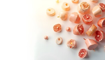 Peach and Grapefruit Still Life: Elegant Flatlay