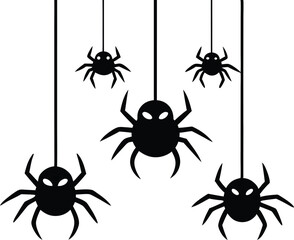 Silhouette of a spider hanging from a web, halloween vector. spider and web background for halloween design