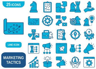 A comprehensive set of 25 vector icons representing various marketing tactics and business strategy concepts.
