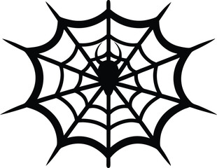 Obraz premium Halloween spider web hanging black silhouette vector illustration