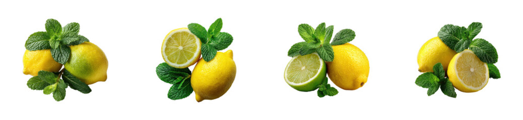 Refreshing lemon and mint display kitchen food bright atmosphere overhead vibrant ingredients cut out set png
