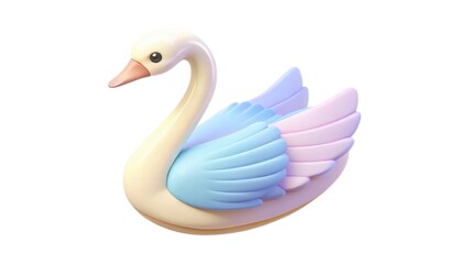 Fototapeta premium Colorful decorative swan with pastel wings and a smooth body.