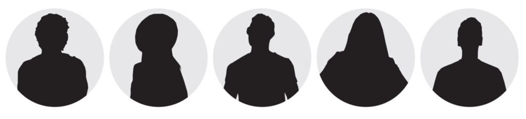 set of black silhouettes of people users profile