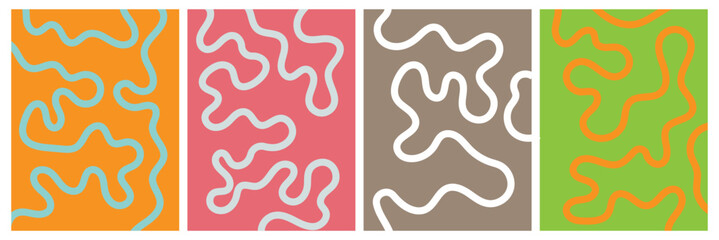 Set of color abstract banner with curvy line and motivational phrase. Background with scribble squiggle. Wave line art . Vector Illustration . 