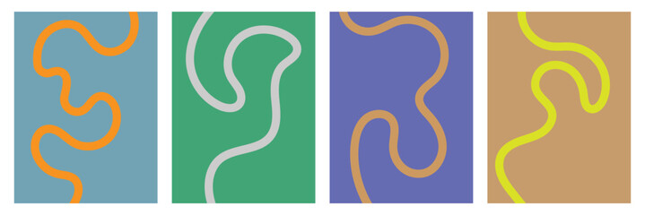 Set of color abstract banner with curvy line and motivational phrase. Background with scribble squiggle. Wave line art . Vector Illustration . 