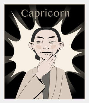 Capricorn Zodiac Sign Woman. Ambitious and Strong Vector Art