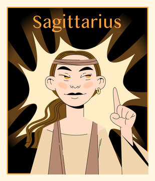 Sagittarius Zodiac Sign Woman. Adventurous Vector Illustration
