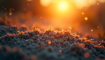 Sunrise over young sprouts, new life and growth concept
