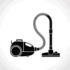 Black silhouette of a modern canister vacuum cleaner with a flexible hose and floor head