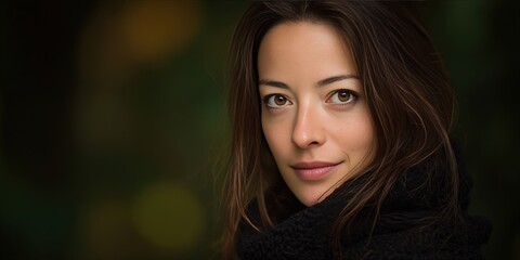 Fototapeta premium Portrait of a Young Woman with Natural Beauty in a Soft Focus Background