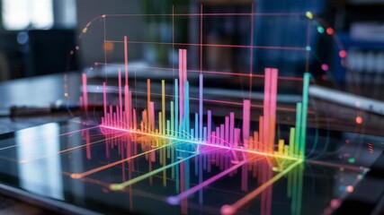 Vivid multicolored data visualization on a tablet screen shows business analytics and progress. - Powered by Adobe