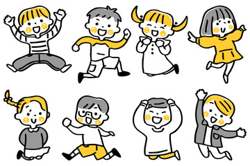 Naklejka premium ジャンプするこどもたちのイラストセット②