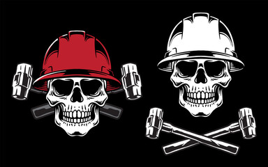 Vector Skull construction use hard hat on black background