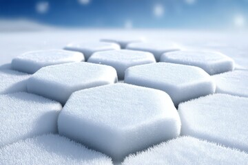 Intricate hexagonal snow texture showcasing a stunning pattern against a soft blue background designed to evoke sensations of winter beauty and tranquil calmness in a snowy landscape