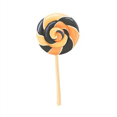 Spooky Sweetness Awaits Delightful Halloween Lollipop with Swirling Orange and Black Design