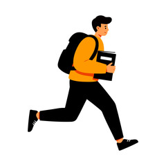 Running Student with Backpack and Books Education, College, Campus Life