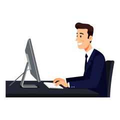 Businessman Working on Computer in Office Productivity and Success