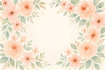 Vintage floral background with romantic pink roses, elegant frame, and decorative hearts for a wedding or Valentine's Day card design