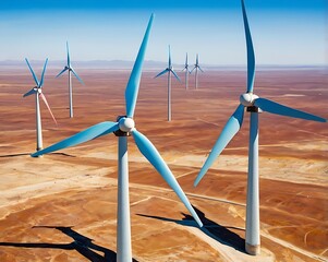 Wind Turbines in Desert Landscape Renewable Energy Source for Sustainable Power Generation and Environmental Conservation
