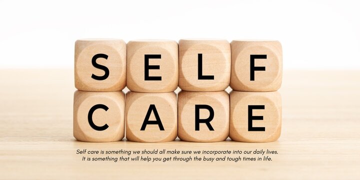 Self-Care Motivation Concept with Wooden Blocks and Inspirational Quote