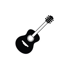 Acoustic Guitar Silhouette Simple Black and White Musical Instrument Illustration