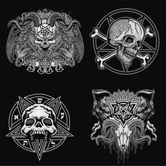 set,  gothic sign with skull, grunge vintage design t shirts