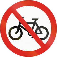 Regulatory road sign in Uganda - No entry for cycles