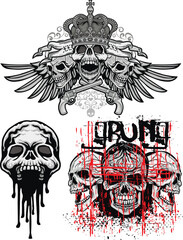 set, gothic sign with skull, grunge vintage design t shirts