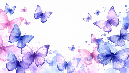 Delicate Watercolor Butterfly Background in Soft Pink and Lilac