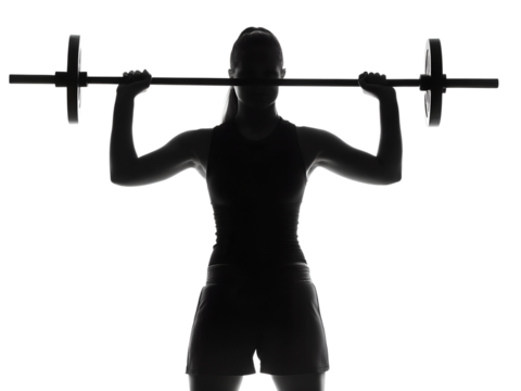 Isolated Silhouette of Woman Lifting Barbell, Weight Training