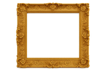 Classic golden ornate frame with transparent background, perfect for adding a touch of elegance to any design project