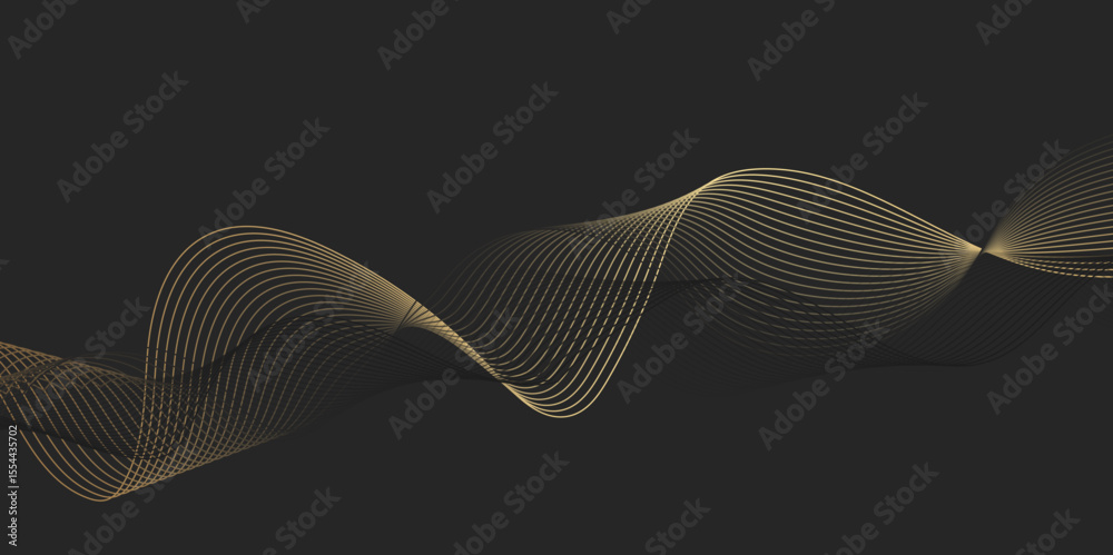 Poster abstract black background with golden line. modern template abstract design flowing particles digita