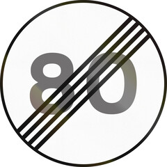 Regulatory road sign in Uganda - End of speed limit 80 kmh