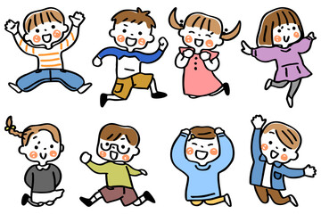 ジャンプするこどもたちのイラストセット①