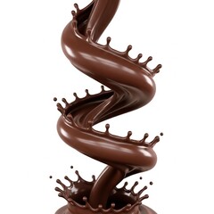 A close-up of thick chocolate in high resolution, flowing smoothly in a spiral on a white background, with space for text. Ideal for advertising, web design, banners and packaging.