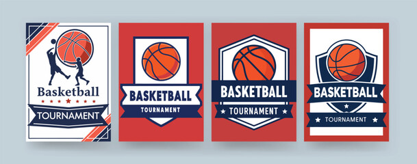 Basketball Tournament Poster Badge Set – Sport Event Flyer Templates with Emblem Design