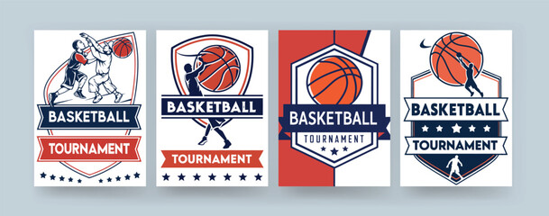 Basketball Tournament Poster Badge Set – Sport Event Flyer Templates with Emblem Design