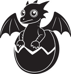 Baby dragon emerging from cracked egg hatching